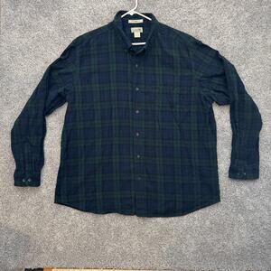 LL Bean Shirt Mens 2XL Green Black Watch Plaid Flannel Traditional Fit XXL